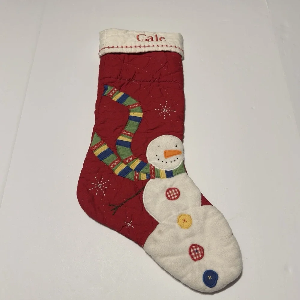 Red Quilted Snowman Christmas Tree Stocking 